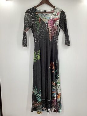 Komarov Charmuese Maxi Dress with Multicolor Floral Print